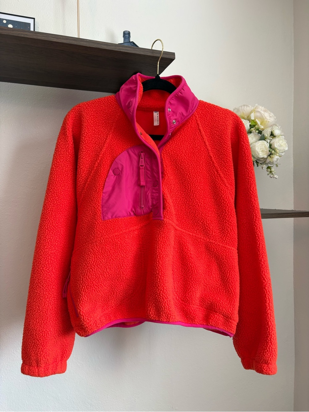 Free People Movement Hit The Slopes Pink & Orange Button Fleece Sherpa XS